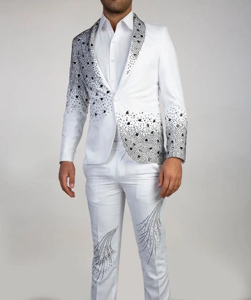 Aidase Luxury Beads 2 Pieces Blazer Pants Men Suits Shiny One Button Sheer Lapel Diamonds Formal Party Wedding Groom Plus Size Tailored aidase-shop